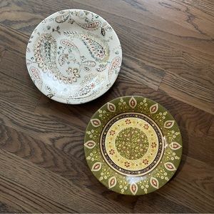 Set of 2 Paisley Green/Cream Dinner Plates